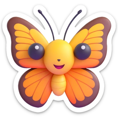 a butterfly in 3D emoji style, smooth and shiny with a cute face sticker