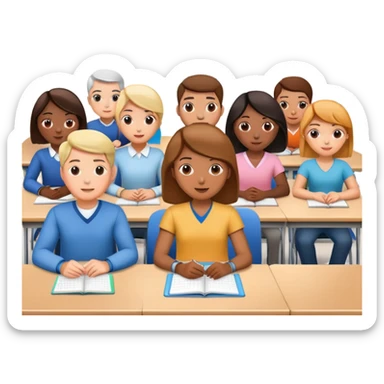 adults sitting in a classroom facing a screen sticker