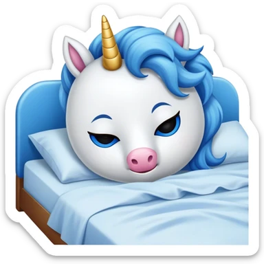Um unicórnio dormindo em uma cama com uma toca de dormir e uma mascara de dormir sticker