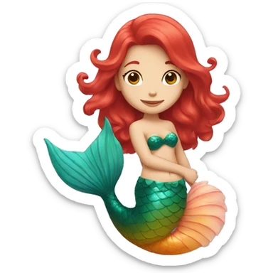mermaid with red hair shows a heart sticker