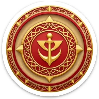 Create a circular casting sigil based off of the wizard101 balance school using base color sand and trim color red. A golden scale in the middle as a focus  sticker