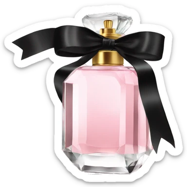 light pink crystal perfume bottle with black ribbon display sticker