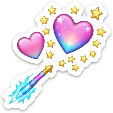 wand with a shooting star pink heart like the heart is the shooting star emoji sticker