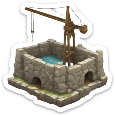 medieval wooden crane into stone pit sticker