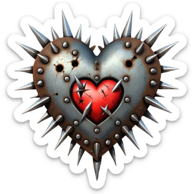 Metal heart pierced with spikes and nails, torture relic, dark gothic icon sticker