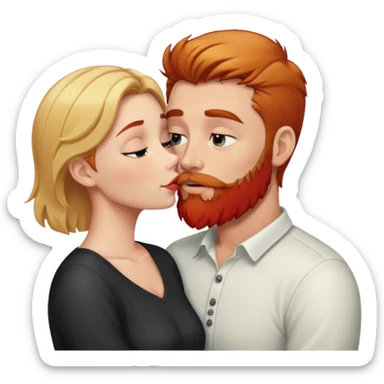 Girl with short brown hair kissing man with blonde hair and red beard. sticker