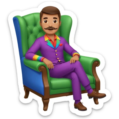 gay man rgb outfit, long chair, mustache sticker