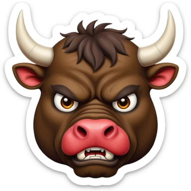 Generate a crazy bull, with a crazy face. Only face without body. sticker