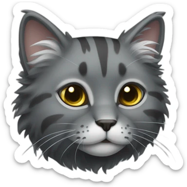 Stripped fluffy dark gray cat sticker