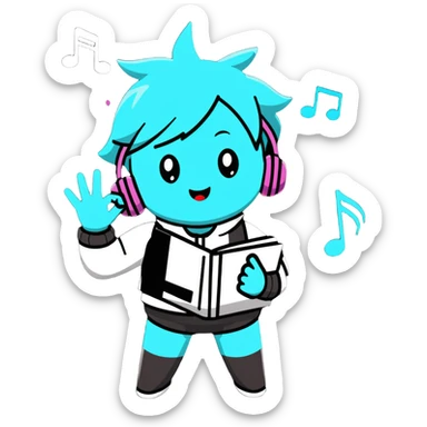 Vocaloid Xydrick, performing on stage with musical notes sticker