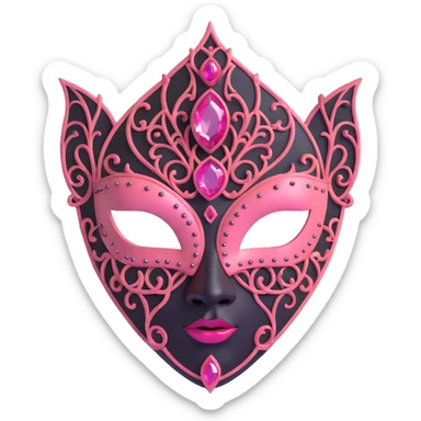 3D gothic mask with pink gemstones, dramatic and ornate sticker