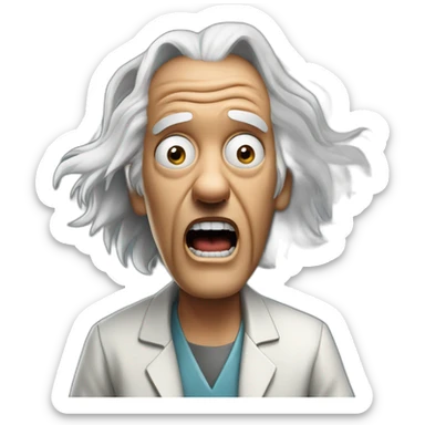 Doc brown from back to the future looking shocked and his mouth wide open. No eye-ware. No tie. sticker
