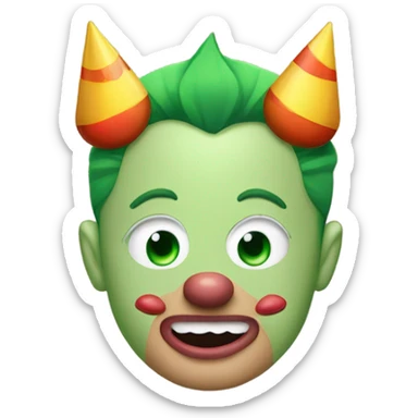 elon musk with a clown face and green nose with a dollar sign on it and puppy dog tongue and ears like an egirl sticker