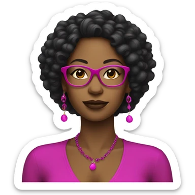 black women with earrings with fuchsia glasses with long black curly hair sticker