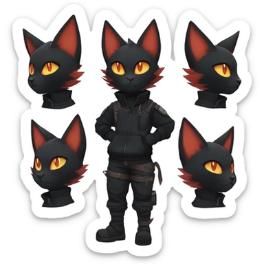 Edgy Shy Anthro Ninja boyish cool pretty dark black Litten-Pokémon-cat-fursona-animal techwear sticker