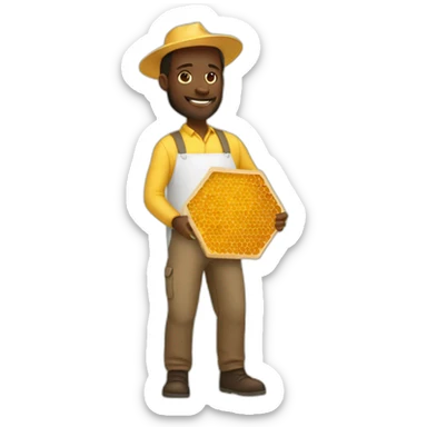 tall black man beekeeper holding honeycomb full body sticker