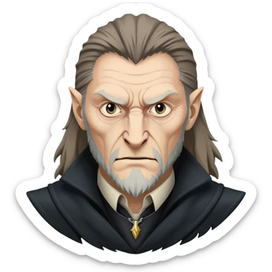 Fenrir Greyback in harry potter, black open chest coat, wolf face, pointed ear sticker