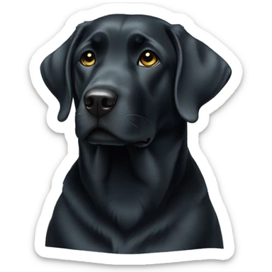curled up Black Labrador with a light blue collar sticker