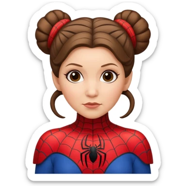 Princess Leia with iconic hair buns wearing a Spiderman suit, emoji style sticker