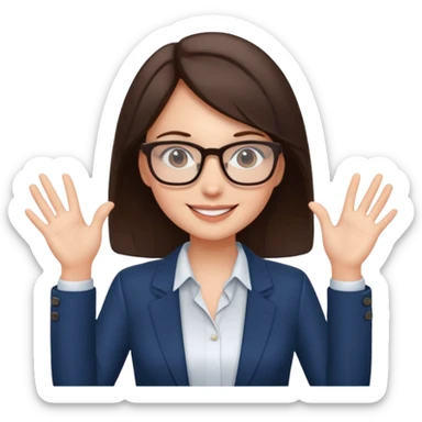 a cute brunette girl in a business casual attire  wearing glasses  with two hands  sticker