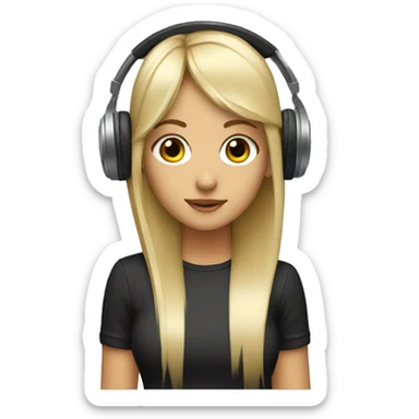blonde dj girl straight hair with headphones and bangs and brown eyes emoji sticker