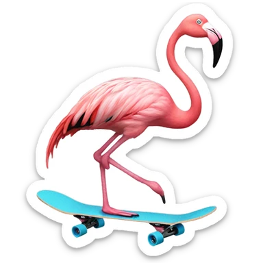 Flamingo hitting a kick flip on a skateboard sticker