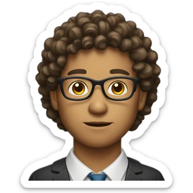 a financial market trader with curly hair and glasses sticker