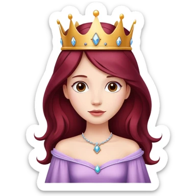 Beautiful long burgundy haired girl wearing a princess crown sticker