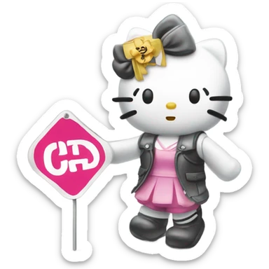 Hello kitty with a sign that says “don’t crash OUT” sticker