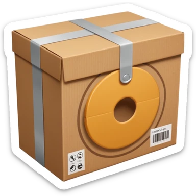  cardboard delivery box with a shipping label and tape. Rounded, glossy, smooth, soft shadows, white background.


 sticker