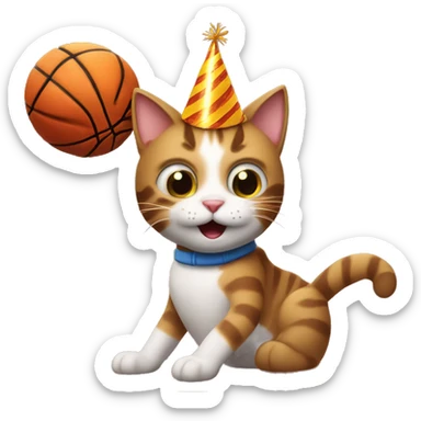 cat wearing a birthday hat dunking a basketball sticker