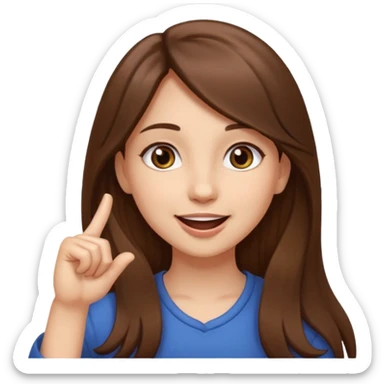 Emoji Fille cheveux long et brun yeux brun avec un doigt dans la bouche et sa mains un peut lancer et quel elle sourit  sticker