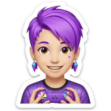 glitter purple gamer non-binary happy purple hair sticker