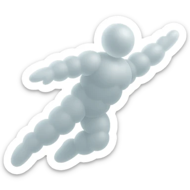flying person made entirely of white convex clouds, matte glass style, minimalism sticker