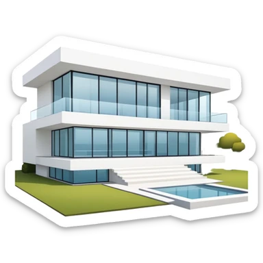 sleek modern house with large windows, flat roof, and clean architectural lines sticker