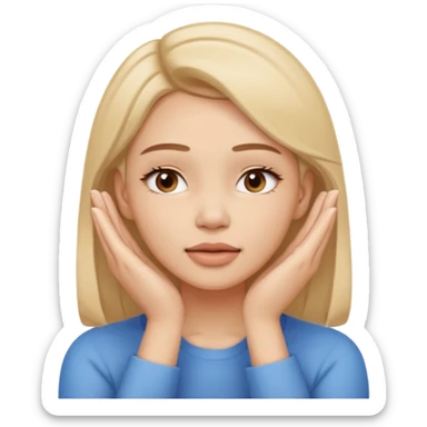 Simple emoji of a woman touching her face with both hands, hands pressing on cheeks and jaw, clear facial exercise with hands, easy to understand, simple icon, no beauty, no makeup, no medical elements
 sticker