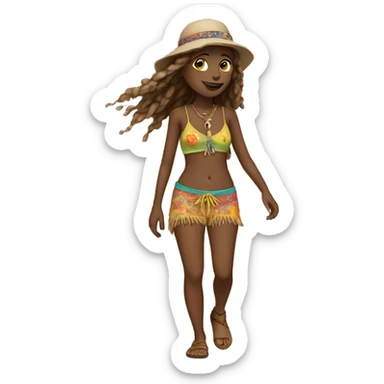 Hippie girl walking on beach sticker