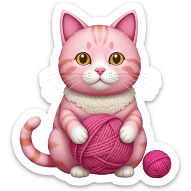 pink cat full body sitting with a wool ball sticker