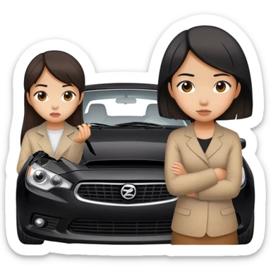 two asian girls broken black car sticker
