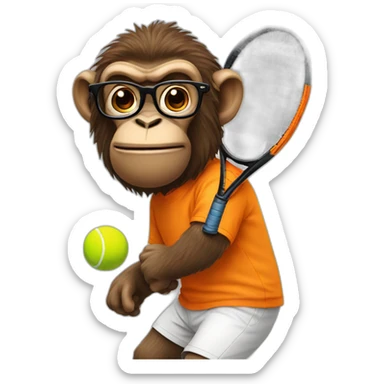 ape playing tennis in orange shirt with glasses sticker