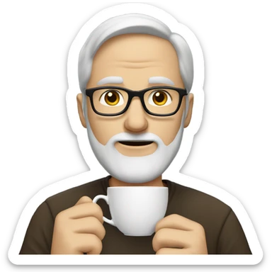 White man with brownish gray beard with glasses sipping tea sticker