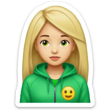 ​"A mosaic portrait of a girl in a green tracksuit, made of tiny emojis, digital art style, pixelated emoji textures, vibrant colors, creative composition." sticker