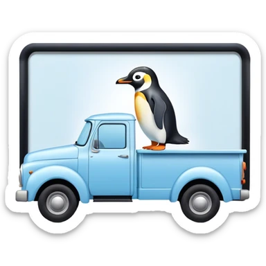 Camion bleu clair avec Pingouin sur affiche publicaitaire sticker
