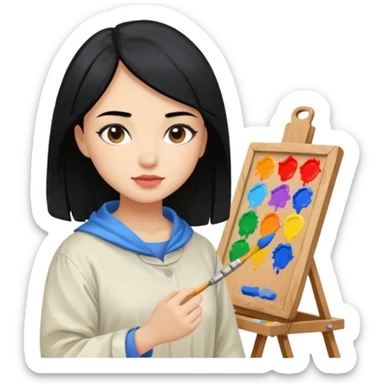   دختر زیبا و نقاش با موهای مشکی  sticker