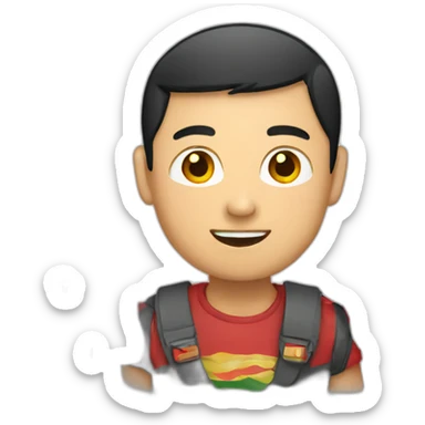 asian man holding Chinese and Indonesian flag sticker