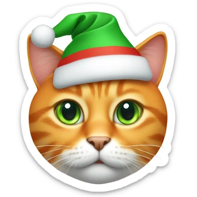 orange cat with green eyes wearing a santa hat sticker