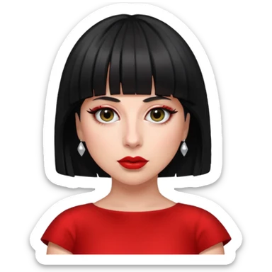 Create lady gaga with a red dress and black short hair with bangs sticker