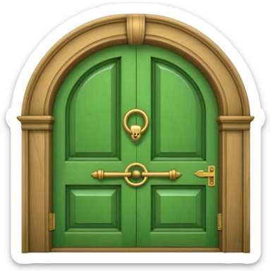 A wooden green door emoji in the style of Apple emoji with a window and a knocker. sticker