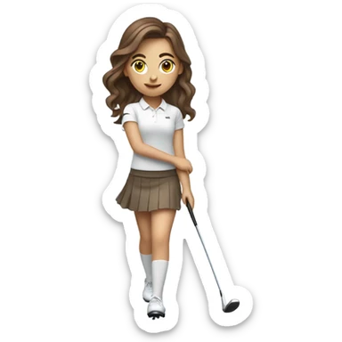 Girl with brown hair golfing with golf skirt in sticker