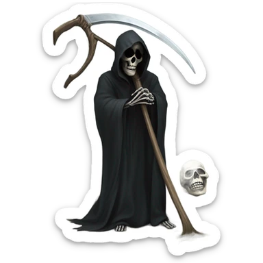Grim reaper face palming holding a scythe next to a fallen tree sticker